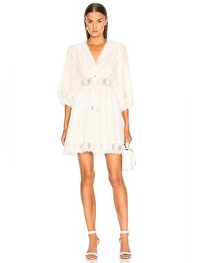 Zimmermann Iris Corset Waist Dress in Ivory-Cotton.